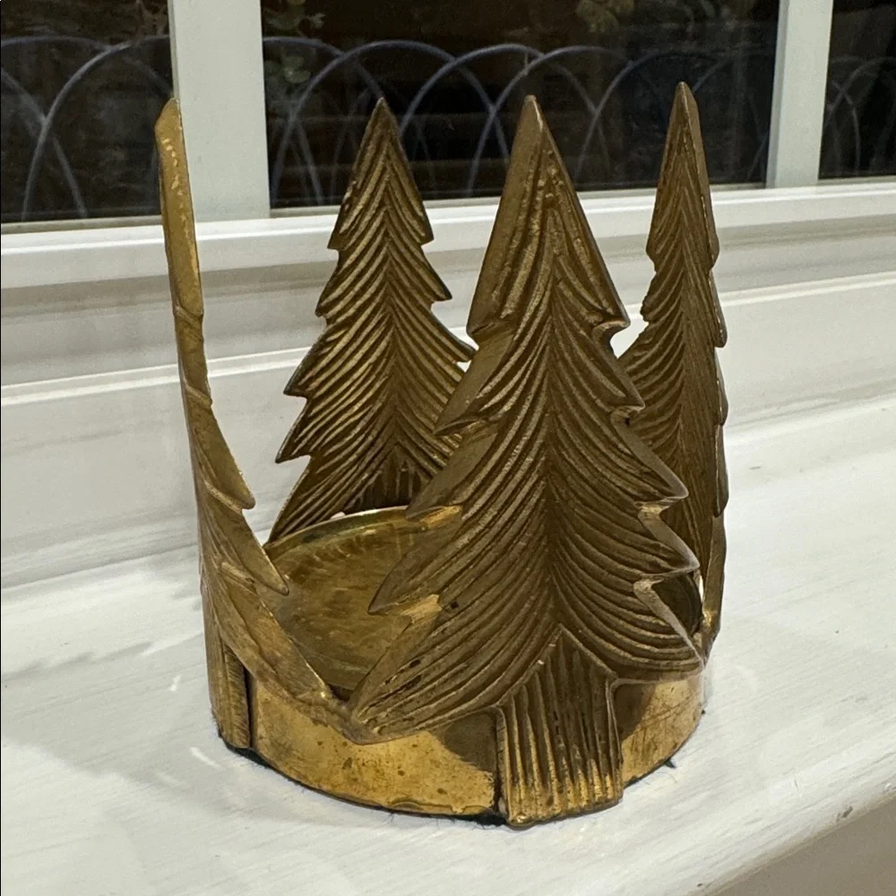Vintage SOLID BRASS BY JHJ / Trees Candlestick Holder.3.5 x 4”